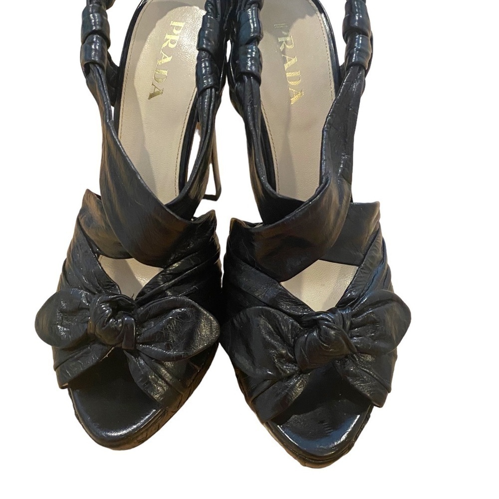 PRADA Black Leather Platform High-Heeled Sandals - Size 39 / Size 9 US - Picture 3 of 7